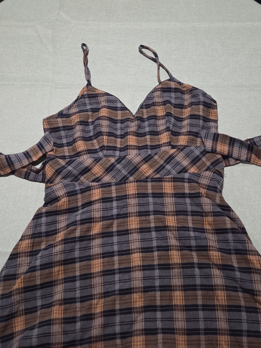 Plaid Spaghetti-Strap Dress in Brown and Black